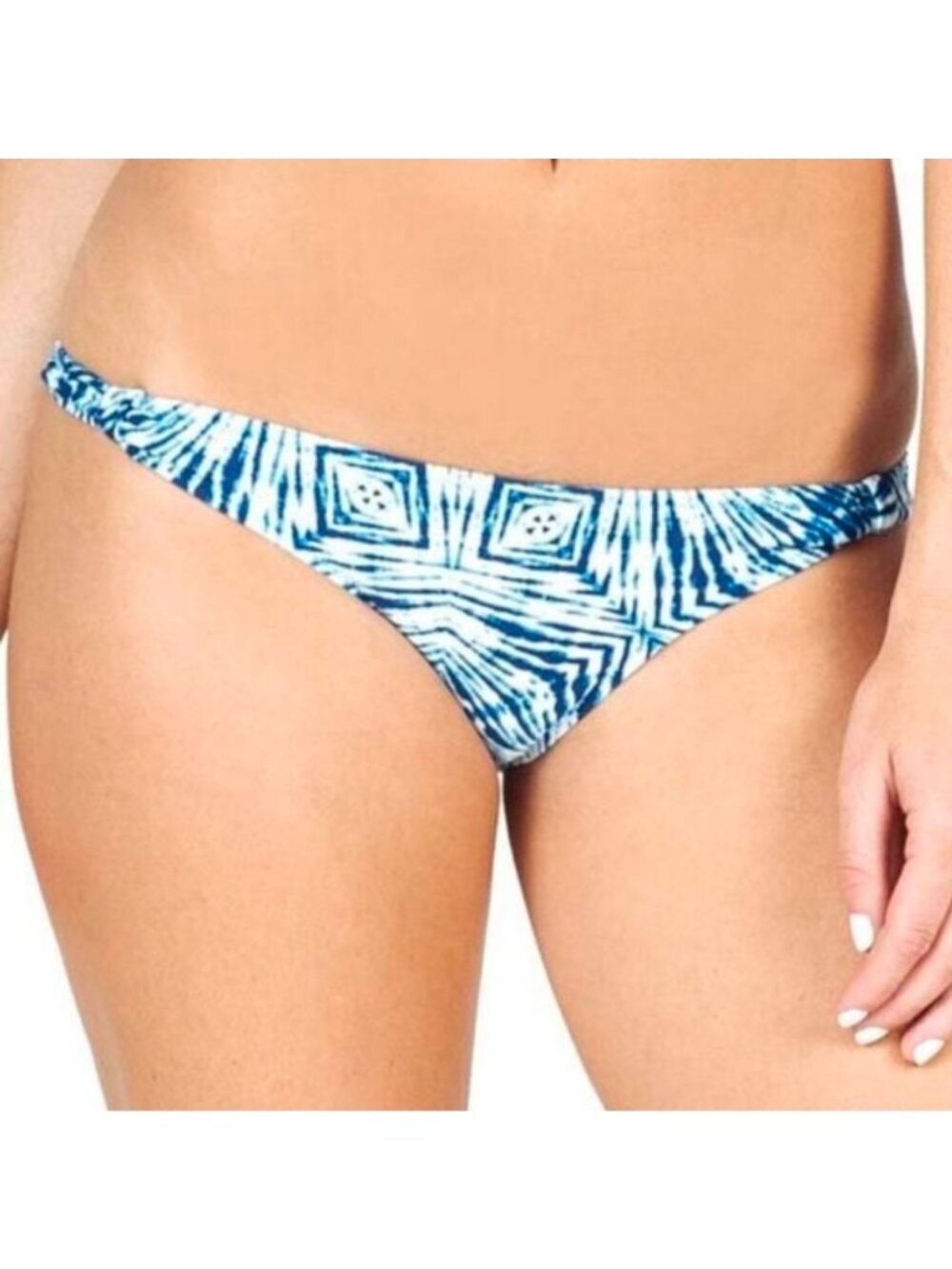 Volcom Womens Blue & White Tie-Dye Bikini Bottom Ruched Sides Cheeky Coverage Ne